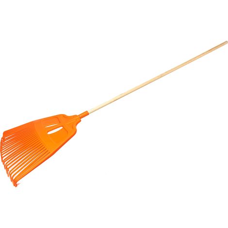 KOTARBAU® Rateau à Feuilles - Plastique - 27 Dents - Orange - avec Manche en Bois - Râteau Jardin - Balai à Gazon - Ramasse Feuilles - Léger - Résistant - Entretien Jardin (1/5)