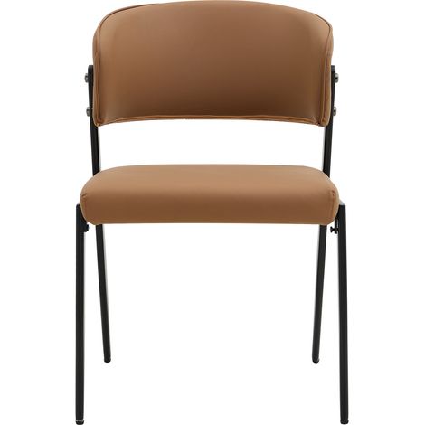 Lot de 2 chaises de salle à manger en cuir régénéré brun, dossier ergonomique et pieds métal stables, style moderne pour salon, cuisine ou bureau - CHICFURN (1/5)