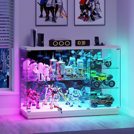 Vitrine 5 étagères verre trempé avec éclairage LED RGB dynamique et verrouillage (1/5)