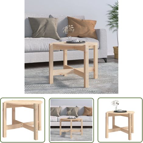 The Living Store Table basse Ø 62,5x45 cm Bois massif de pin - Table Basse - Meuble Salon - Table Ronde - Table Bois - Design Classique (1/5)