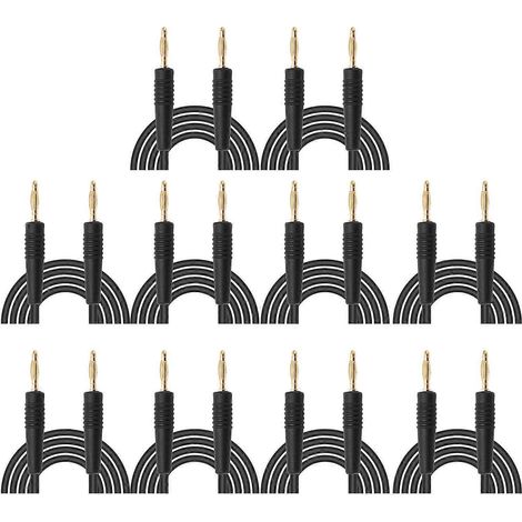 10er-Set Bananenstecker-Prüfleitungen, verschweißt, Stecker auf Stecker, Prüfkabel für Heimindustrie, 0,44 mm², Schwarz