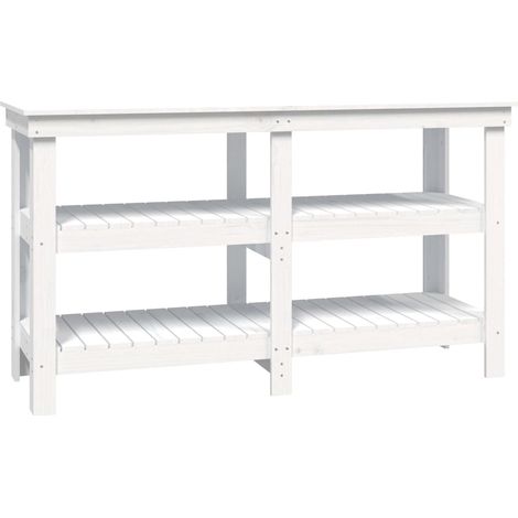 Banc de travail Blanc 142,5x50x80 cm Bois de pin massif (1/5)