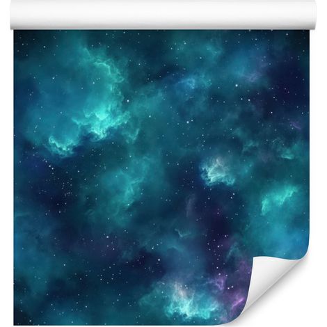 Carta da parati acquerello galassia turchese e blu navy, sfondo blu navy 50x1000 cm (1/5)