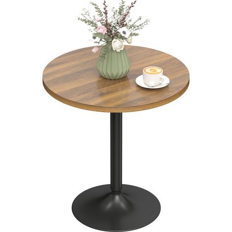 Table de bar ronde 60 cm, table haute cuisine mange-debout avec patins antidérapants, pour cuisine, salon, noyer (1/5)