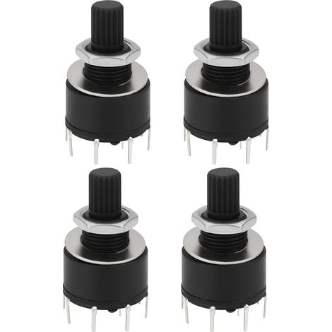 Lot de 4 interrupteurs rotatifs 16 mm 1 pôle 5 positions avec rondelle et écrou en plastique rond Longueur 15 mm Noir RS16 (1/5)
