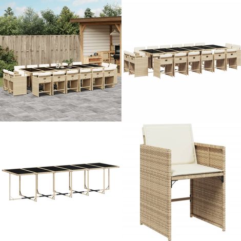 Ensemble à manger de jardin et coussins 17 pcs beige - Salon De Jardin - Meuble De Jardin - Set De Salon De Jardin - Mobilier De Jardin - Table De Jardin - Home & Living (1/5)