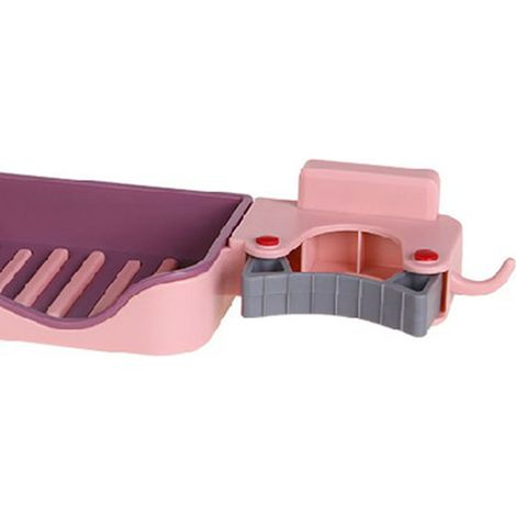 Porte-savon et balai 3 en 1, support mural sans joint pour balai, clip de drainage anti-humidité pour salle de bain, rose, taille unique (1/5)