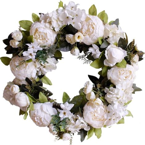 Couronne de fleurs artificielles, Mmgoqqt, pivoines et hortensias, 40 x 20 cm, multicolore (1/5)