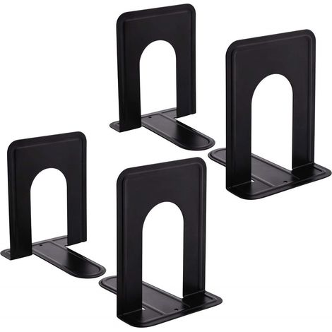 Lot de 4 serre-livres métalliques minimalistes noirs, robustes et compacts pour étagères (1/5)