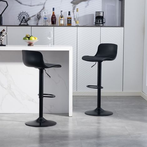 Lot de 2 Tabourets de Bar Pivotants - 43x44x80cm - Réglables par Gaz avec Repose-pieds - Noir (1/5)
