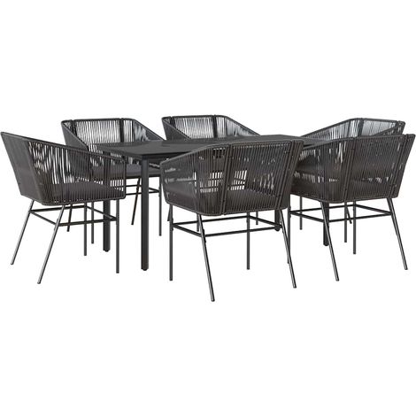 vidaXL Set Pranzo da Giardino 7 pz Nero con Cuscini Polyrattan Vetro (1/5)