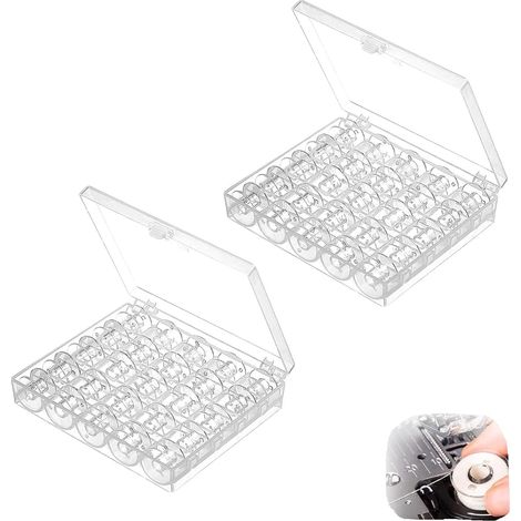 50Pcs Bobines De Machine À Coudre, Canettes de Couture Universelle avec Boîte Rangement, Plastique Transparente Bobines Accessoires pour les Machines à Coudre à Bobine, 1 Boîte 25 Compartiments (1/5)
