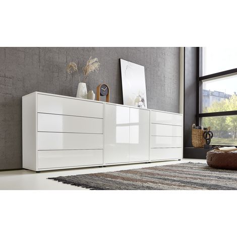 BMG Möbel Sideboard »Mailand Set 4« (Kommode Anrichte Aktenschrank), mit weiß lackierten Hochglanzfronten und hochwertigen push-to-open Beschlägen