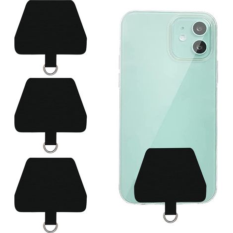 Patch Téléphone - Fixation Autocollante Universelle pour Lanière - Compatible avec la Plupart des Smartphones - Épaisseur 0,75 mm - Noir - Lot de 3 (1/5)