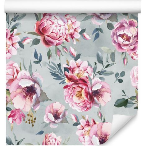 Carta da parati con peonie colorate in stile acquerello per soggiorno e camera da letto, 50x1000 cm (1/5)