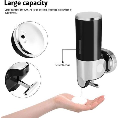 Distributeur de savon liquide mural 500ml Salle de bain douche Cuisine (Noir) -SURENHAP (1/3)