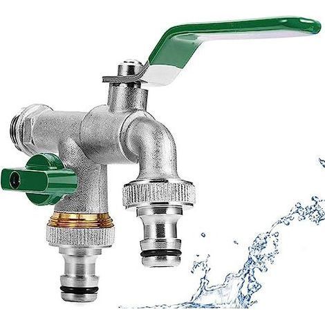 TAISHENGDA- Robinet Double 3/4 Pouce, Robinet de Jardin, Robinet Double en Laiton avec 2x 3/4 Pouces, Double Raccord et Embout de Tuyau pour Jardin, le Ménage et L'industrie (vert)