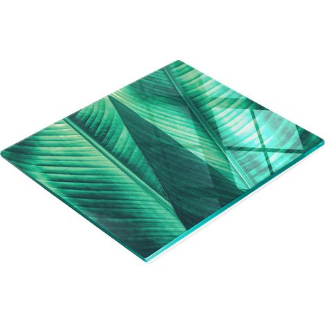 Tabla de cocina de vidrio duradera y elegante con estampado de hojas verdes, 60x52 cm. (1/5)