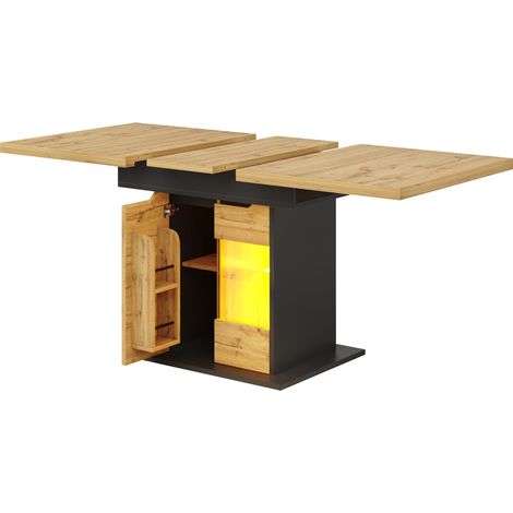 Mesa de comedor extensible 110-140x80 cm con LED y almacenaje para 4-6 personas HOMVRA (1/5)