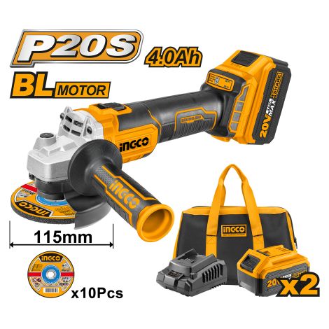 SMERIGLIATRICE ANGOLARE 115MM AL LITIO 20V CON 2BATT+BORSA