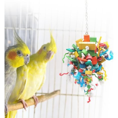 Lot de 3 blocs colorés suspendus pour oiseaux, avec une tringle givrée en forme d'échelle et un jouet à mâcher pour perroquets, accessoire pour cage. (1/5)