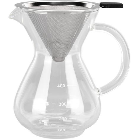 Cafetière à Versement en Verre de 400ml avec Filtre en Acier Inoxydable, Base Ronde et Résistante à la Chaleur pour Maison et Cuisine
