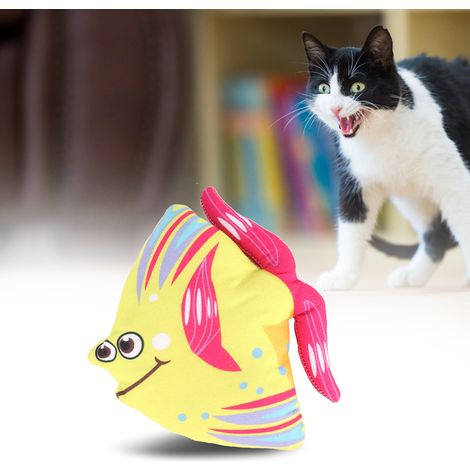 Jouet à l'herbe à chat pour chat, imitation de poisson, jouet d'entraînement interactif (poissons aux petits yeux roses et jaunes) (1/5)