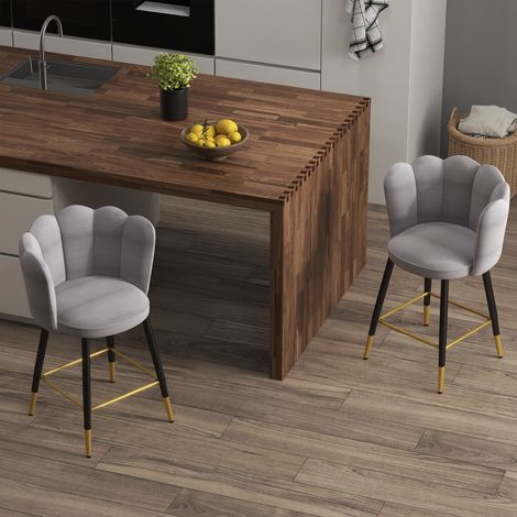 Ensemble 2 de tabourets de bar en velours avec repose-pieds et base en acier - 59x52x90cm - gris
