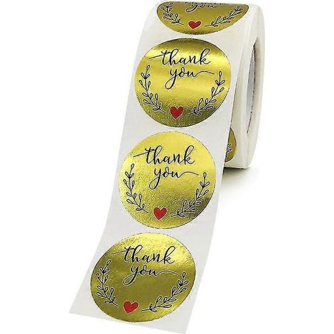 Rolle mit 500 goldenen Dankesaufklebern aus Folie (1,5 Zoll) für Grußkarten, Blumensträuße, Geschenkverpackungen, Etiketten und Versandtüten. (1/5)