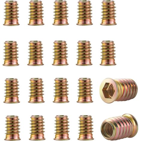 40 piezas de insertos roscados para madera M8 x 15 mm, insertos de tuerca, tuerca hexagonal roscada de aleación de zinc, tuercas atornillables, manguitos atornillables, tuerca de cabeza para muebles d (1/5)