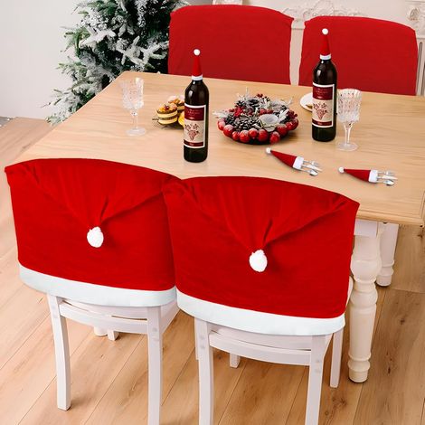 Lot de 4 housses de chaise de qualité supérieure de Noël - Décoration de Noël pour chaises - Bonnet de Père Noël - Housse de chaise pour table à manger (1/5)