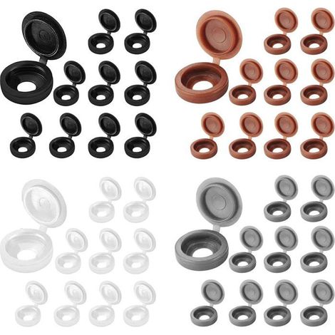 Cache Vis à Charnière en Plastique, 160 Pcs Cache Vis en Plastique, Capuchons de Vis Bouchon (Noir, Blanc, Gris,Marron) (1/5)