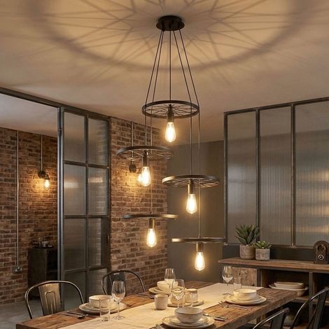 Hängeleuchte Pendelleuchte Esszimmerlampe offener Schirm Schwarz Metall H 150 cm (1/4)