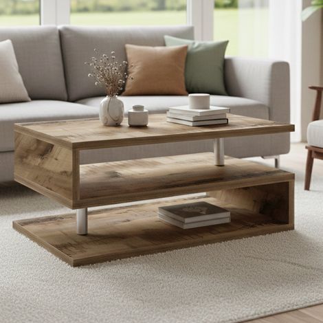 Dmora - Mesa de centro Goffredo, Mesita de salón, Mueble bajo de almacenaje, Mesa de centro, 90x55h41 cm, Arce (1/4)