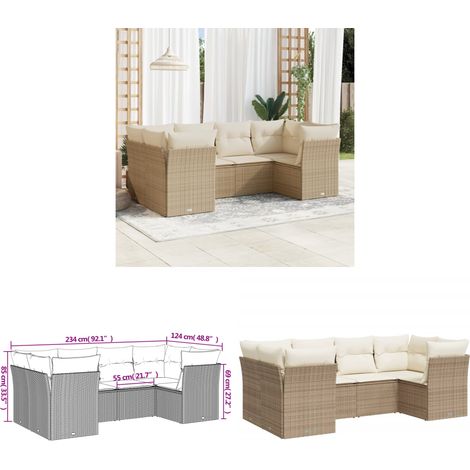 Salon de jardin avec coussins 6 pcs beige résine tressée - Salon De Jardin - Canapé Extérieur - Meuble De Jardin - Ensemble Salon De Jardin - Mobilier De Jardin - Home & Living (1/3)