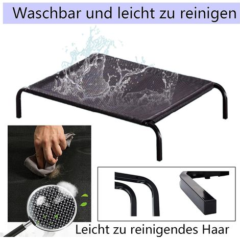 Hundeliege Outdoor Klein Hunde Hundeliege Schlafplatz Hundebett Katzenbett Outdoor Garten Camping, erhöhtes Haustierbett für Hunde und Katzen Campingbett für Hunde, 75cm x 47cm x 15cm Schwarz (1/5)