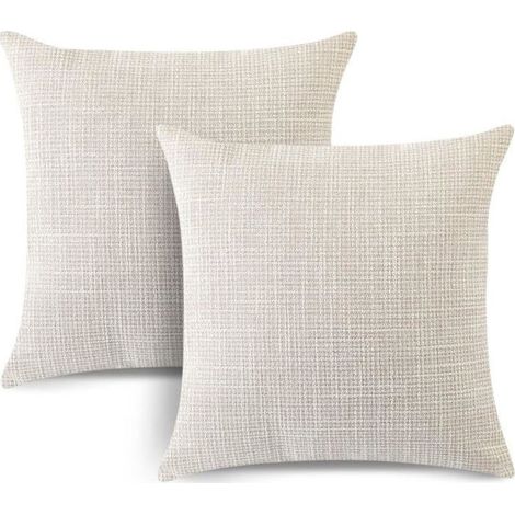 Lot de 2 housses de coussin 40x40 cm en lin. Couleur unie beige, pour salon, chambre et décoration intérieure. (1/5)