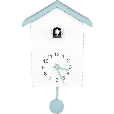 Horloge murale nichoir à oiseaux avec chant d'oiseau, élégante et décorative, compatible avec bureau, chambre, salon, toit bleu-gris (1/4)