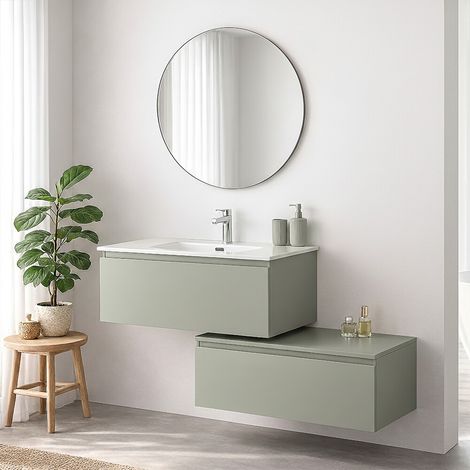 Mobile bagno sospeso 90 cm verde con lavabo integrato e cassetto Nuvola (1/5)
