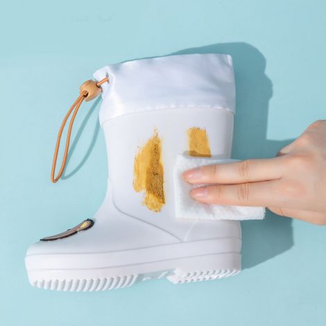Bottes de pluie enfants antidérapantes imperméables, bottes en caoutchouc avec motif ours blanc riz, lacet réglable, chaussures d'eau étudiant garçons filles taille 16 (1/4)