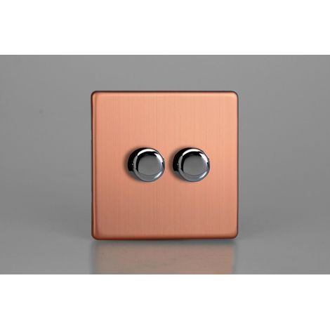 Varilight Brushed Copper 2-Gang 2-Way Rotary LED Dimmer (1/2)