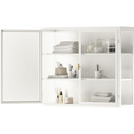 Armario de pared de 2 puertas 70x23x60 cm de metal y vidrio templado blanco, 3 niveles – MEUBLIV (1/5)