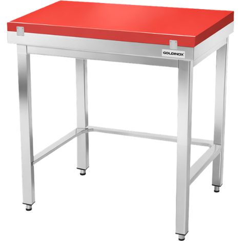 Table de travail en inox 700x600 mm avec plaque de découpe rouge et renfort PREMIUM - GOLDINOX (1/4)