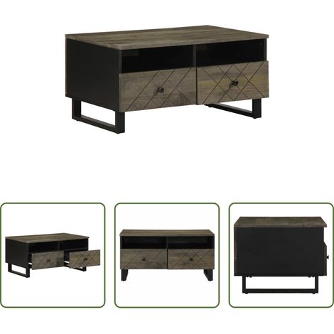 Holz - Couchtisch Schwarz 80x54x40 cm Massivholz Mango (1/5)