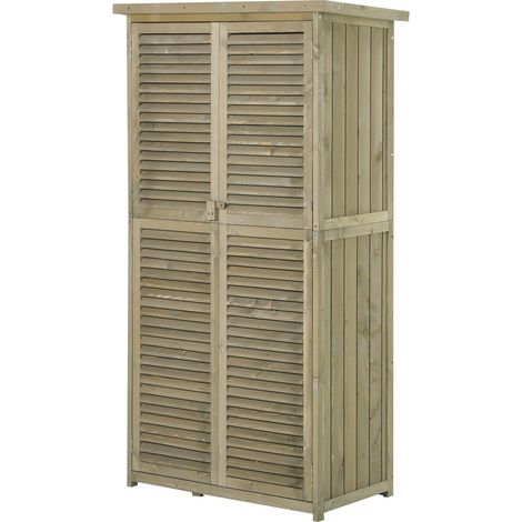 Geräteschuppen Gerätehaus Gartenschrank Geräteschrank Holz Mit Asphaltdach Lamellentür 4 Fächer Grau 87 X 46,5 X 160 Cm