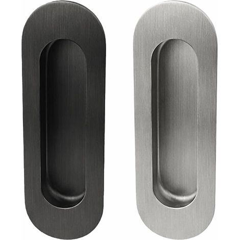 Edelstahl matt gebürstet Einlassmuschel für Schiebtür & Möbel oval 120x40mm (1/5)