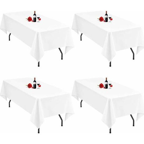 Lot de 4 Nappes Blanches pour Tables Rectangulaires 140 x 250 cm Nappe Blanche Rectangle Linge de Table Tissu Polyester Nappes (1/5)