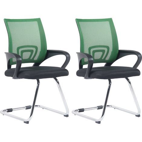 Set di 2 sedie per visitatori con schienali ergonomici curvi in tessuto verde e struttura in metallo cromato 100006488