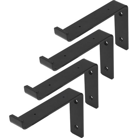 Set aus 4 L-förmigen Wandhalterungen aus Eisen mit Haken, robuste Wandregale, kleine Größe (gebogener Haken). (1/5)