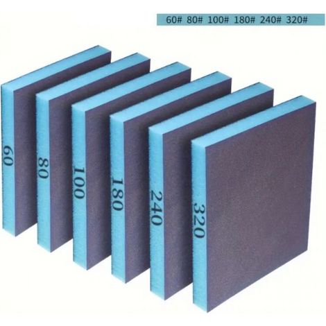 Lot de 6 éponges abrasives, grains 60 à 320 – Lavables, réutilisables, pour métal, bois et murs – Idéales pour le ponçage